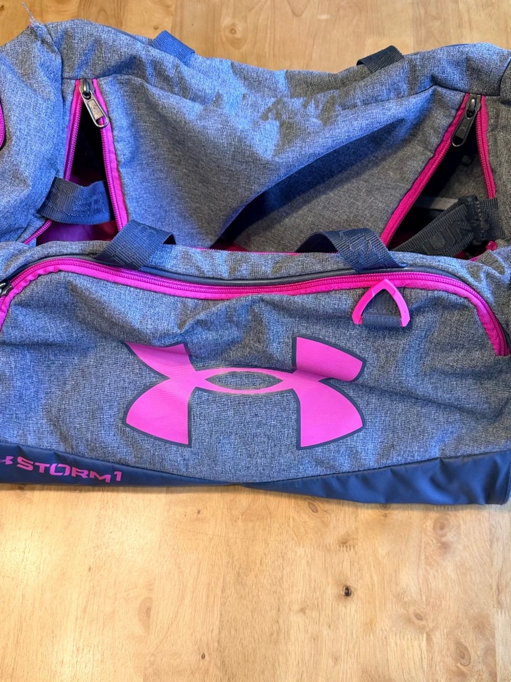 Under Armour Storm 1 Duffle Bag Gray Pink HeatGear Gym Travel Bag